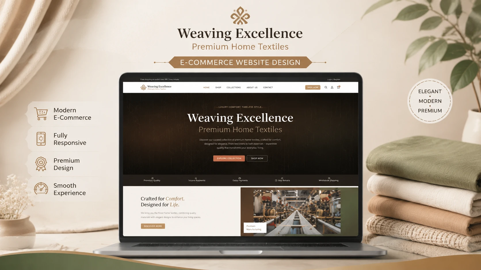 Weaving Excellence premium home textiles e-commerce website design